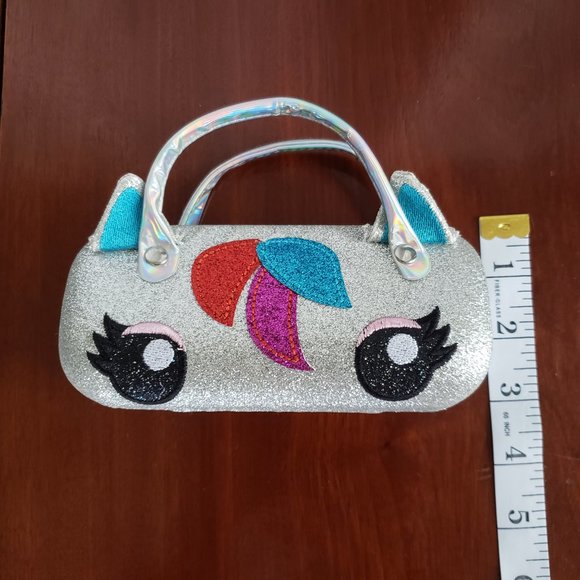 Hard shell Silver Sparkly eyeglass case with handles. Eyeglasses storage - Picture 7 of 9